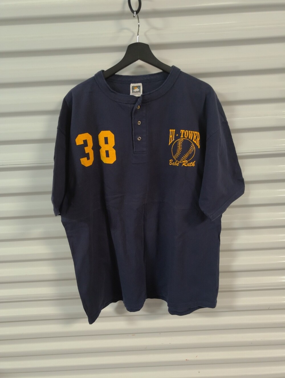 Vtg Hi-Tower Babe Ruth #38 Henley Baseball Crewneck Short Sleeve T-shirt XXL